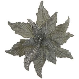 Kerstdecoraties - Clip Poinsettia Zilver - Cm - Breed 30cm Diep 30cm