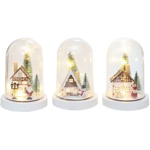 Kerstverlichting - Wood Xmas Globe W/led - Willekeurige Verrassing Uit 4 Verschillende - 17x12x12cm White