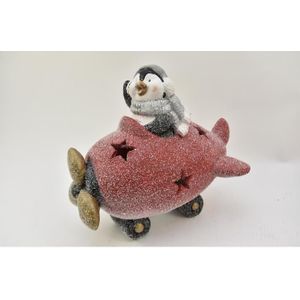 Kerstfiguren - Pinguin In Vliegtuig Le - Breed 34cm Diep 21cm Hoog 30cm