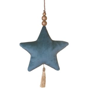 Kersthangers - Hanger Star Velvet Turquoise - Breed 22cm Diep 5cm Hoog 22cm