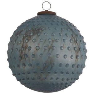 Overige Kerstballen - Kerstbal Glas Stip Blauw - Cm - Breed 20cm Diep 20cm