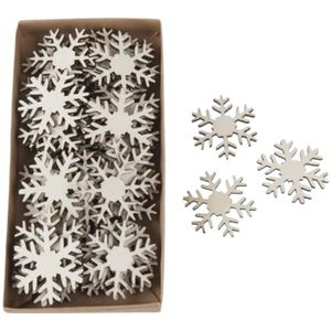 Kerstdecoraties - Houten Sneeuwvlok 20 Stuks In Doos Natural - Breed 5cm Hoog 5cm