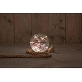 Kerstverlichting - B.o. Bal Glas Droogbloemen In Sneeuw Aan Touw / 10led Warm Wit - 2xaa - Hoog 15cm