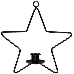 Kerstdecoraties - Pc. 1 Metal Candle Holder/hanger Star Black - Hoog 20cm