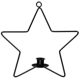 Kerstdecoraties - Pc. 1 Metal Candle Holder/hanger Star Black - Hoog 30cm