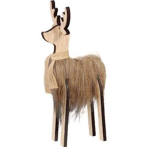 Kerstfiguren - Pb. 4 Wooden Deers/standing Brown - Breed 9cm Hoog 5cm