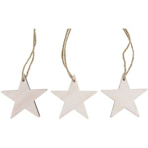 Kersthangers - Wooden Star 10pc - Natural-wash - Breed 7cm Hoog 7cm