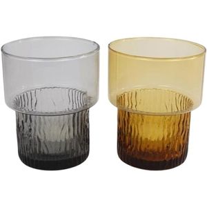 Sfeerlichten - Theelichthouder Rond "ripple"  - Willekeurige Verrassing Uit 2 Verschillende - Glas 8,5x8,5x10,5cm