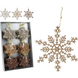 Kersthangers - Sneeuwvlok Hangdeco 15cm - Willekeurige Verrassing Uit 3 Verschillende - Amber Mix Glitter