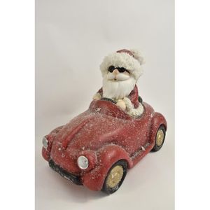 Kerstfiguren - Kerstman In Auto - Breed 35cm Hoog 28cm