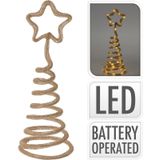 Kerstverlichting - Boom Met Ster Jutetouw Spiraal Met Led (excl. 3xaa Batterij) - Hoog 38cm