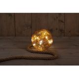 Kerstverlichting - B.o. Bal Glas Met Goud Folie Aan Touw / 15led Warm Wit - 2xaa - Hoog 18cm