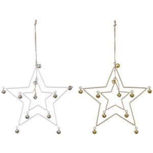 Kersthangers - Star Hanger With Bells Metal 18cm - Willekeurige Verrassing Uit 2 Verschillende - Gold/silver