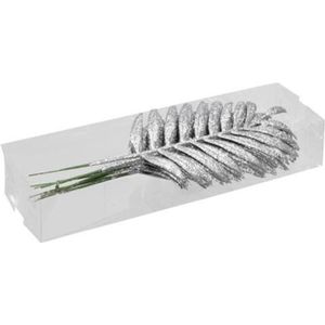 Kerststekers - Pet 8 Glitter Palm Leaves/wire Silver - Hoog 16cm