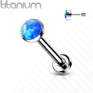 Titanium Threadless Labret met Opaalsteen - 0.8 mm - 6 mm - 2 mm - Opaal Blauw