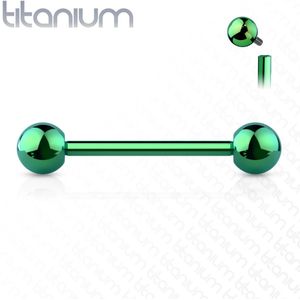 Intern geschroefd gekleurde massief titanium barbell piercing - 16 mm - Groen