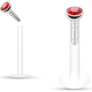 Labret van bioflex met stalen top en kristal - 1.2 mm - 8 mm - rood