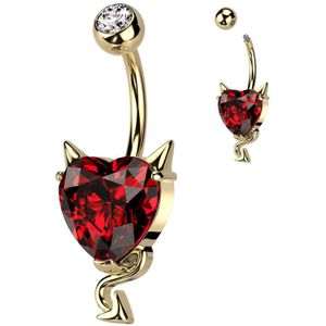 Navelpiercing met Groot Kristallen Duivels Hart - Goud