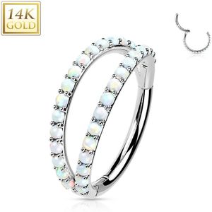 Massief Gouden Segmentring met gescheiden Kristall Belegde Rijen