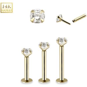 14Kt. gouden push-fit labret met helder kristal – 10 mm – 1.5 mm
