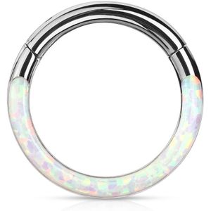 Piercing ring met vast segment en voorkant opaal steen – 1.6 mm – 10 mm – Opaal Wit