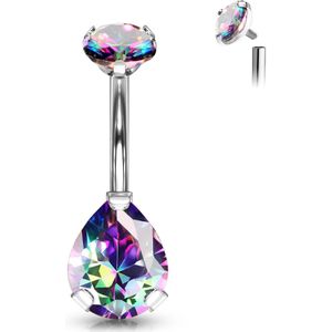 Titanium Intern Geschroefde navelpiercing met kristallen in prong setting - Vitrail (Regenboog)