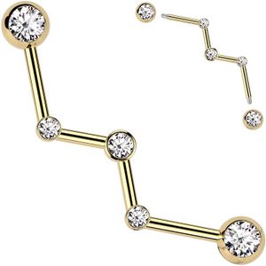 Zigzag Industrial Barbell met naar voren gerichte Steentjes - Goud