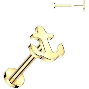 Threadless Titanium Labret met Anker Top - Goud - 1.2 mm
