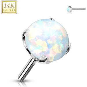 14kt. Gouden Threadless Top met Prong-set Gekleurde Opaal Steen - Wit Goud - Opaal Wit - 4 mm