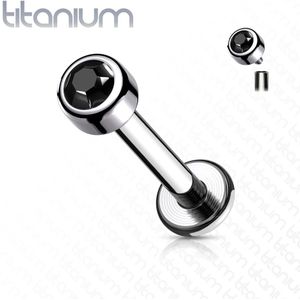 Intern geschroefde massief titanium labret met bezel kristal