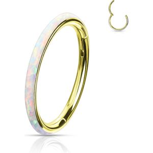 Gekleurde piercing ring met vast segment en opaal buitenzijde - 1.2 mm - 10 mm - Opaal Wit - Goud Titanium Plating