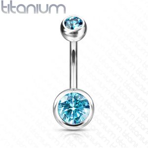 Titanium navelpiercing met aqua diamanten - 10 mm - 5 & 8 mm