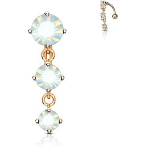 Omgekeerde navelpiercing met drie gekleurde Opaal steentjes - rosé goud - Opaal wit