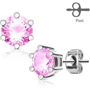 Paar oorbellen met roze prong set diamant - 5 mm