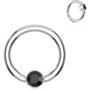 Ball closure ring met zwart diamantje in cilinder - 1.2 mm - 8 mm - 3 mm