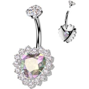 Titanium & Brass Omgekeerde Navelpiercing met Gedetailleerde Hanger - Zilver - Aurora Borealis