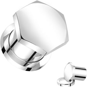 Single Flared Hexagon Plug met Staal en Siliconen Ring - Zilver - 16 mm