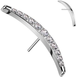 Threadless Titanium Gebogen Top met Kristalletjes - Zilver - Helder