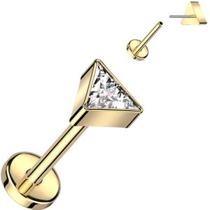 Threadless Labret Piercing van Titanium met Kristallen Triangel top - Goud