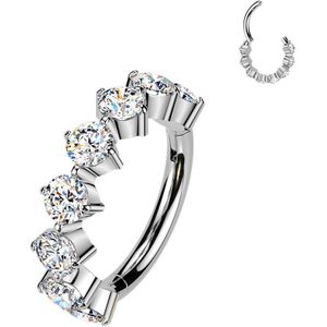 Titanium Segment Ring met Acht naar buiten gerichte Ronde Steentjes - Zilver - 1.2 mm