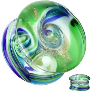 Glazen Double Flared Plug met Blauw en Groene Kolk - 25 mm
