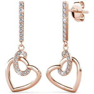 Zilveren Oorbellen met sierlijk Hart en kristallen van Swarovski - Rose Goud
