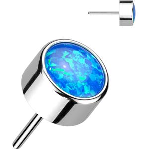 Threadless Titanium Top met ronde Bezel Set Steen - Zilver - 3 mm - Blauw