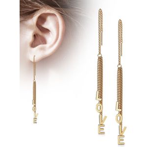 Ear Threaders met LOVE tekst in de ketting - Rose Goud