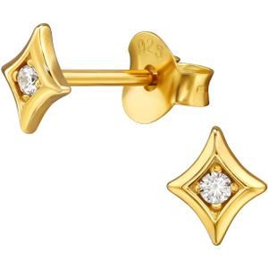 Vergulde Zilveren Oor Knopjes met Diamant Gevormd Topje en Steentje