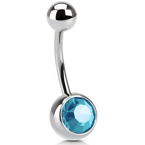 Basic navelpiercing met gekleurde steen - 10 mm - aqua (babyblauw)