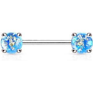 Tepel barbell met front facing lava glitter stenen – Aqua