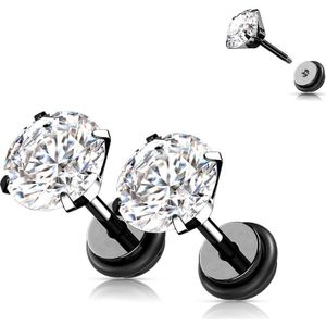 Neppe Plugs met Prong Set Kristal - Zwart - 3 mm