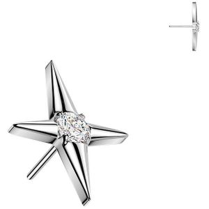 Threadless Titanium Noordster Kruis Topje met Gecentreerd Steentje - Zilver