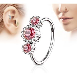 Piercing ring met drie roze ronde diamantjes